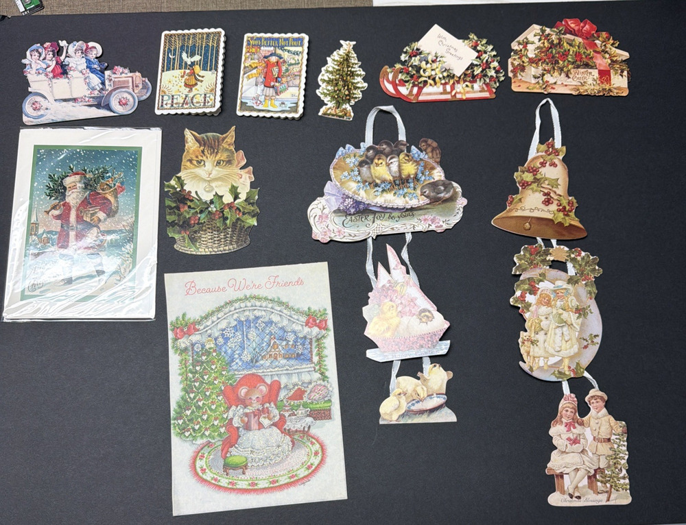 Vtg Lot of 11 Christmas Easter Mixed Card Holiday Victorian Mini Parchment As Is